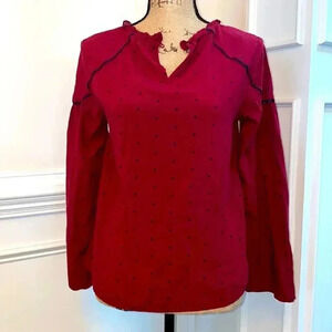 Crown & Ivy Red Polka Dot Blouse (Size Medium Petite, 100% Rayon)
